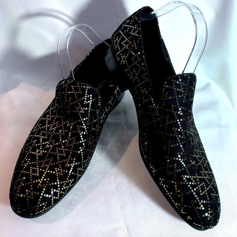 ALDO Sz 10 Loafer Slip On Suede Gold Graphic Pattern Almond Toe NEW WITH TAG